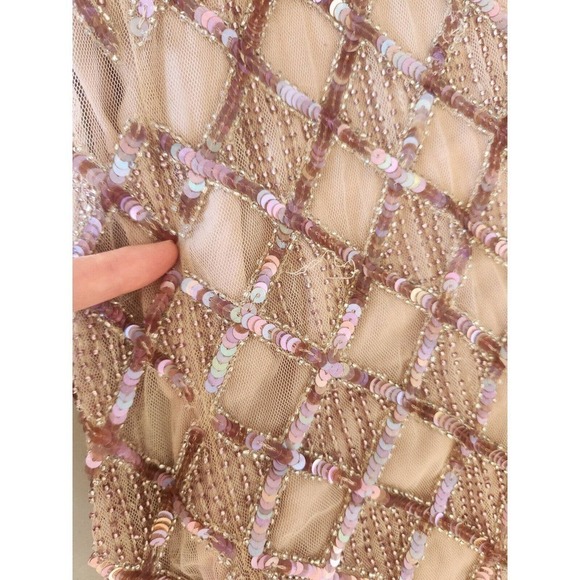 NWD Anthropologie Let Me Be Checked Shine Embellished Dress Size L Mauve - Picture 12 of 16